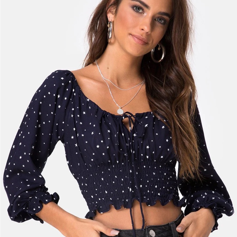 motel rocks blue star print top (xs)